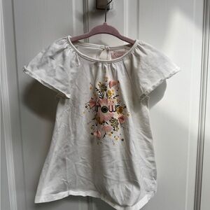 Savannah 3T Girls White and Pink Short Sleeve Tee with Floral Grow Pattern